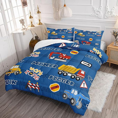 Datura home Kids Comforter Set Butterfly Printed Pattern Bedding Set with 1 Comforter and 2 Pillowcases for Girls Boys Bedroom All Season(Truck Twin)