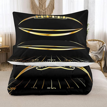 Bodhi Boys Comforter Twin, Black and Gold Football Bedding Set, Machine Washable, 2 Pieces