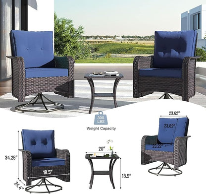 Kullavik 13PCS Outdoor Patio Furniture Set,PE Wicker Rattan Sectional Sofa Patio Conversation Sets with 43" 55000BTU Gas Propane Fire Pit Table,Swivel Rocking Chairs Set,Navy Blue