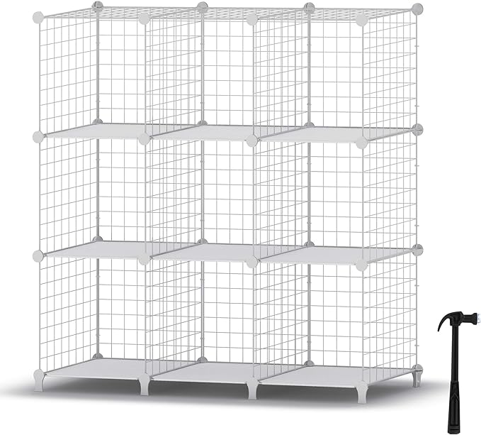 HOMIDEC Wire Cube Storage, Storage Shelves 9 Cube Bookshelf Bookcase Closet Organizer and Storage, Wire Storage Shelves Multi-Use DIY Storage Cube Shelf for Books, Toys, Clothes, Tools