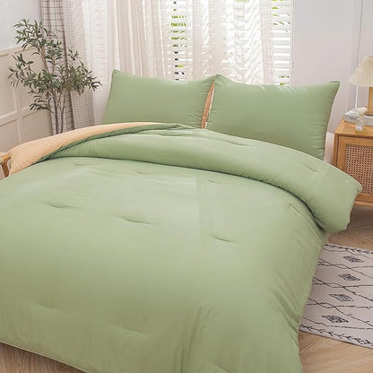 NINENINE King Comforter Set Sage Green Bedding Light Green Comforter Set Comforter Set for Women Men Solid Color Camel Green Comforter Sets with 1 Comforter 2Pillowcases