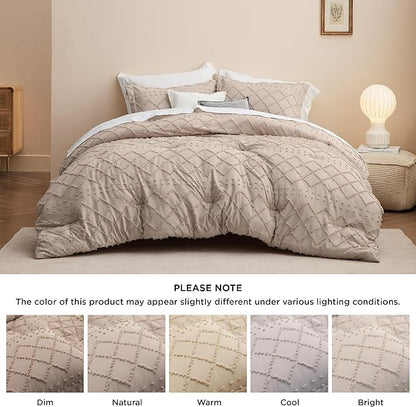 Bedsure Twin/Twin XL Comforter Set - Warm Tan Boho Twin Extra Long Comforter Set for College, Shabby Chic Dorm Bedding Set, 2 Pieces Modern Farmhouse Bed Set, includes 1 Pillow Sham