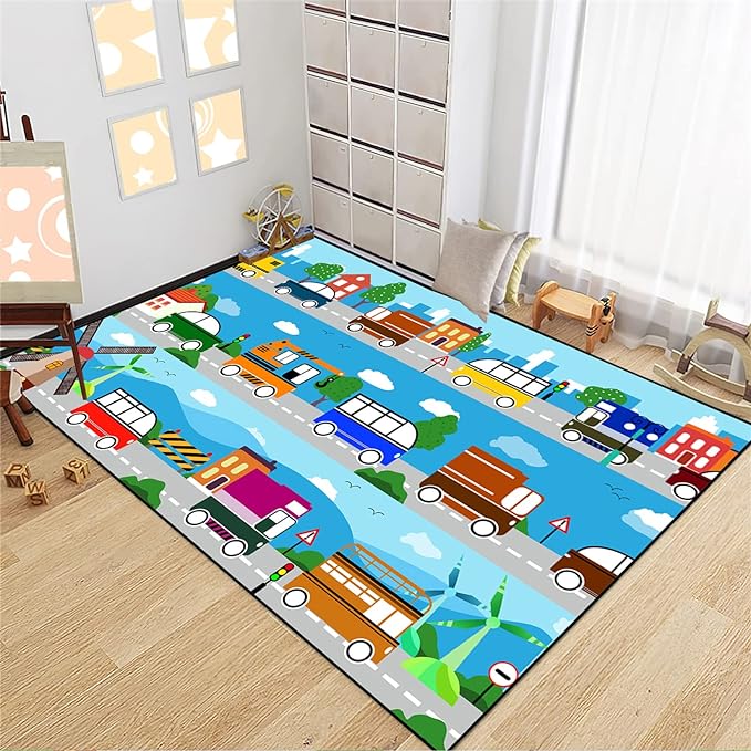 Car Carpet for Kids Kids Rugs for Playroom Car Track Rug Road Rug for Kids Car Play Rug Road Carpet for Toy Cars Car Track Rugs for Boys Car Rug for Boys Room 4'×5'