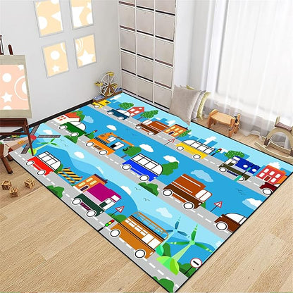 Car Carpet for Kids Kids Rugs for Playroom Car Track Rug Road Rug for Kids Car Play Rug Road Carpet for Toy Cars Car Track Rugs for Boys Car Rug for Boys Room 4'5''×6'