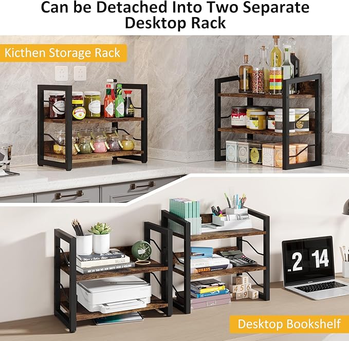 Small Bookshelf with Drawer: 4-Tier Wood Book shelf Industrial Narrow Bookcase Storage Organizer Metal Stackable shelves for Desktop Bedroom Living Room Home Office (Rustic Brown)