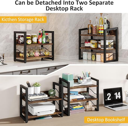 Small Bookshelf with Drawer: 4-Tier Wood Book shelf Industrial Narrow Bookcase Storage Organizer Metal Stackable shelves for Desktop Bedroom Living Room Home Office (Rustic Brown)