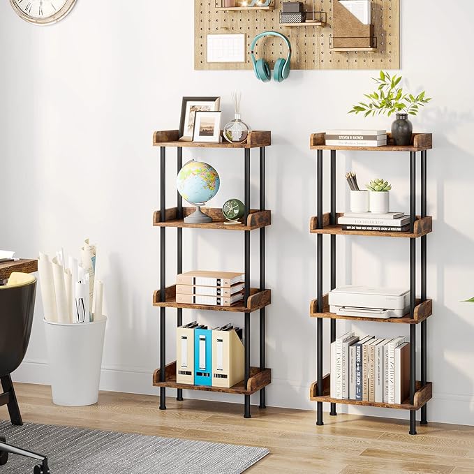 Bookcase 4 Tier Bookshelf, Vintage Small Bookshelf for Small Spaces, Wooden Book Shelf Small Bookcase for Living Room Bedroom