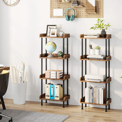 Bookcase 4 Tier Bookshelf, Vintage Small Bookshelf for Small Spaces, Wooden Book Shelf Small Bookcase for Living Room Bedroom
