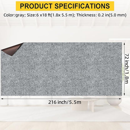 Marine Carpet,6 FT x 18 FT Smoke Gray Indoor Outdoor Carpet 0.2" Thick Boat Carpet with Water-Proof TPE Backing, Non-Slide Outdoor Marine Carpet Roll for Home, Patio, Porch, Deck