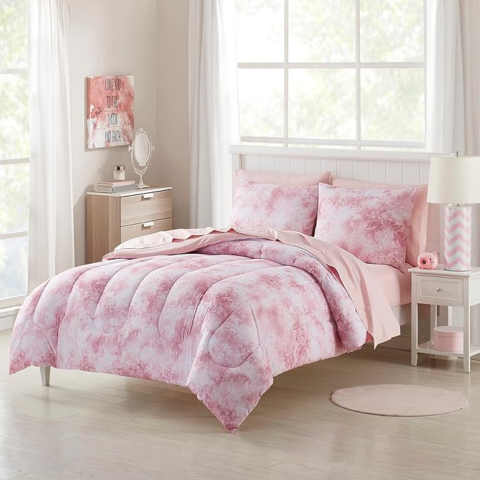 Kids Bedding Set Bed in a Bag for Boys and Girls Toddlers Printed Sheet Set and Comforter, Full, Waterbury Marble (Pack of 4)