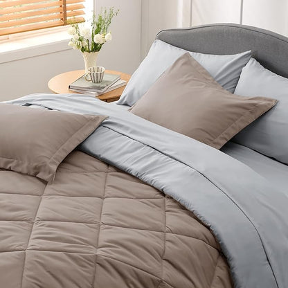 Bedsure Taupe King Size Comforter Set - 7 Pieces Reversible King Bed in a Bag King Bed Set with Comforters, Sheets, Pillowcases & Shams, King Bedding Sets