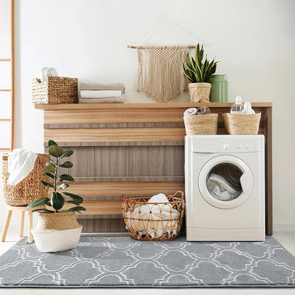 Chicrug Shag Geometric Modern Runner Rug for Bedroom, 2x6 Feet Memory Foam Indoor Hallway Runner Carpet, Fluffy Rug for Living Room Bedside Room Decor for Family, Grey/White