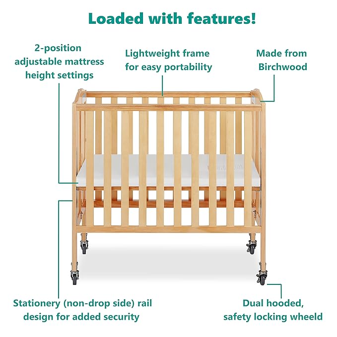 3-in-1 Folding Portable Crib, Natural, Large