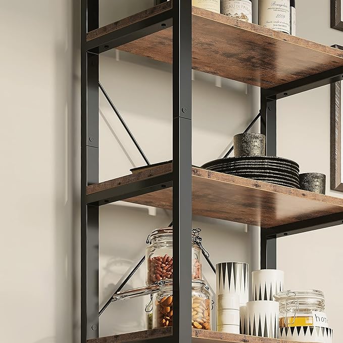 IRONCK Bookshelf 5-Tier Ladder Shelf 110lbs/shelf Vintage Industrial Style Bookcase for Home Decor, Office Decor