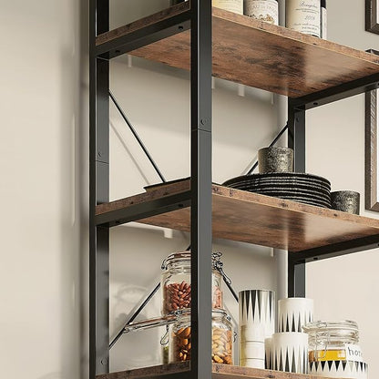 IRONCK Bookshelf 5-Tier Ladder Shelf 110lbs/shelf Vintage Industrial Style Bookcase for Home Decor, Office Decor