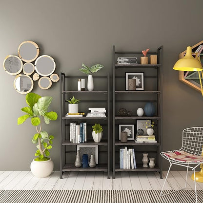 No-Assembly Folding Bookshelf Storage Shelves 5 Tiers Vintage Multifunctional Plant Flower Stand Storage Rack Shelves Bookcase for Home Office (Gray and Black)