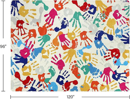 Large Kids Rug for Playroom, 8'x10' Handprints and Footprints Colorful Rug for Classroom, Non-Slip Washable Rug for Nursery, Soft Throw Carpet Indoor Playmat for Kids Room Dorm Bedroom