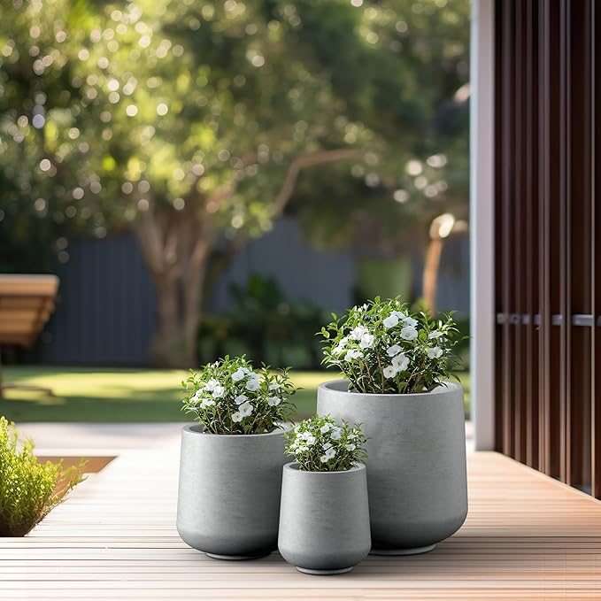 Kante 15.3"+11.6"+8.2" Dia Round Concrete Planter, Large Outdoor Indoor Planter Pots Containers with Drainage Holes and Rubber Plug for Home Garden Patio, Gray Concrete