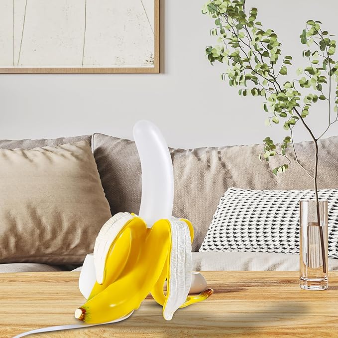 Modern Banana Table Lamp, Desk Lamp,Led Night Light Baking Finish Resin Banana Lighting Fixture for Living Room, Bedroom,Home Office,Kids Room (Standing)
