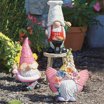 BAYN Garden Gnome Statues Outdoor Decor, Solar Powered Outdoor Gnome with Butterfly Wing Decorative Yard Garden Lights Art Gifts with 11 Warm White LEDs