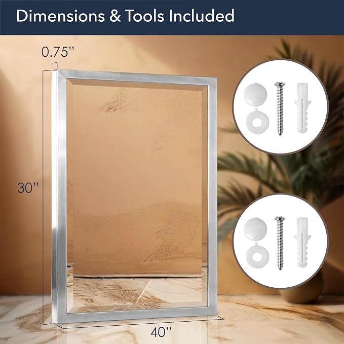 Head West Brushed Nickel Stainless Steel Metal Framed Mirror for Bathroom Vanity – Decorative Rectangular Bathroom Mirror for Over Sink, Bedroom & Living Room, 30"x40"