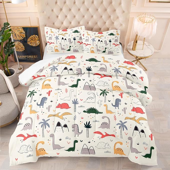 NINENINE Dinosaur Bedding Set for Kids,Twin Bedding Sets for Girls Kids,Dinosaur Comforter Sets for Girls,Cute Bedding Sets with 1 Comforter 1 Pillowcase