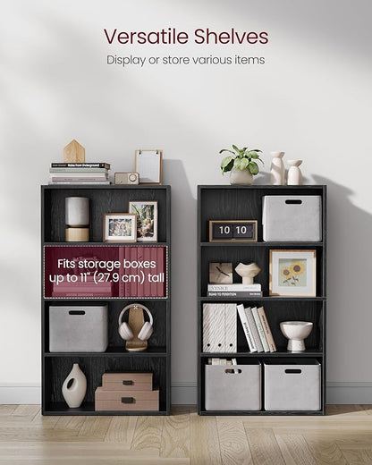 VASAGLE Bookshelf, 23.6 Inches Wide, 4-Tier Open Bookcase with Adjustable Storage Shelves, Floor Standing Unit, Ebony Black ULBC164T56