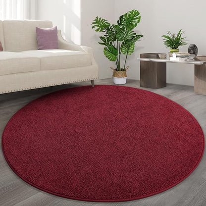 Round Area Rugs for Bedroom Living Room, 5x5 Rose Red Super Soft Comfy Thickened Memory-Foam Indoor Circle Carpets, Modern Aesthetic Minimalist Carpet for Boys Girls Adults Nursery Home Décor