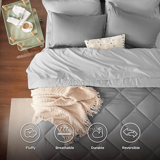Bedsure King Size Comforter Set - 7 Pieces Reversible King Bed in a Bag, King Bed Set with Comforters, Sheets, Pillowcases & Shams