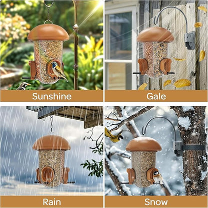 LONA Bird Feeders for Outdoors Hanging – 3 Separate Compartments, 3 Feeding Ports, Weatherproof Dome & 3 Ways to Hang, Large Capacity for Cardinals/Finches (Brown，Plus