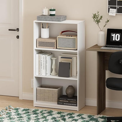 Furinno Basic 3-Tier Bookcase Storage Shelves, White/White