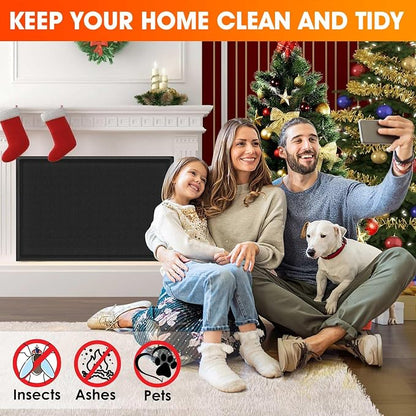CADARA Fireplace Blocker Blanket Stops Heat Loss, Magnetic Fireplace Draft Stopper, Indoor Fire Place Draft Cover with Hook and Loop Tapes, Cold Air Blocker Save Energy, Black 39" W x 32" H