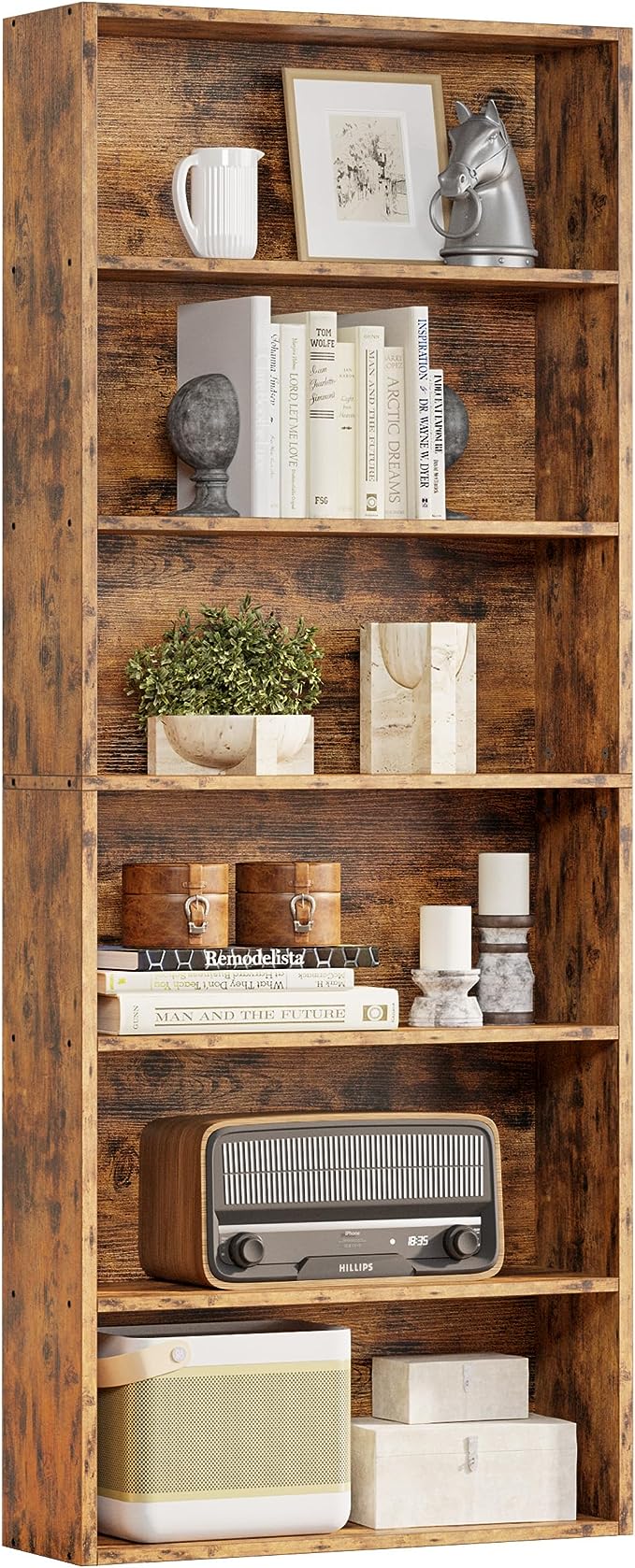 IRONCK Industrial Bookshelves and Bookcases Floor Standing 6 Shelf Display Storage Shelves 70 in Tall Bookcase Home Decor Furniture for Home Office, Living Room, Bed Room, Vintage Brown