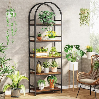Tribesigns 5-Tier Open Bookshelf, 74.4" Wood Bookcase Storage Shelves with Metal Frame, Freestanding Display Rack Tall Shelving Unit for Office, Bedroom, Living Room, Easy Assembly(Brown, 1PC)