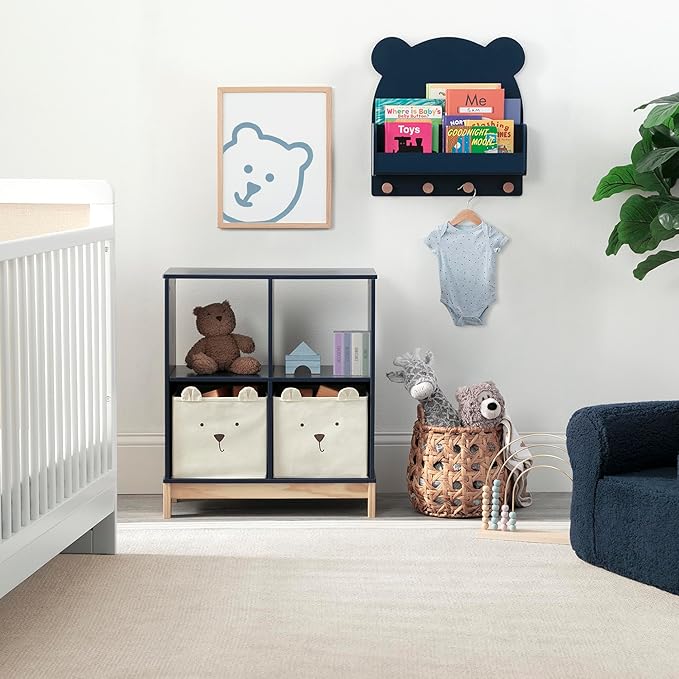 Delta Children babyGap Charlie 6-in-1 Convertible Crib + Brannan Bear Bookcase with Bins + Brannan Bear Wall Shelf with 4 Hooks, Navy (Bundle)