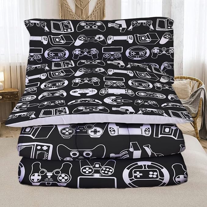 Sunnycitron Gamer Bedding Sets for Boys Gaming Comforter Boys Bedding Sets Queen Comforter Sets Gamer Bed Set Teen Boy Gamer Room Decor Gaming Comforter Set,1 Comforter 2 Pillowcases