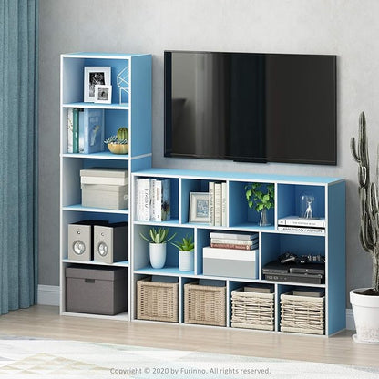 Furinno Luder Bookcase / Book / Storage , 11-Cube, White/Light Blue