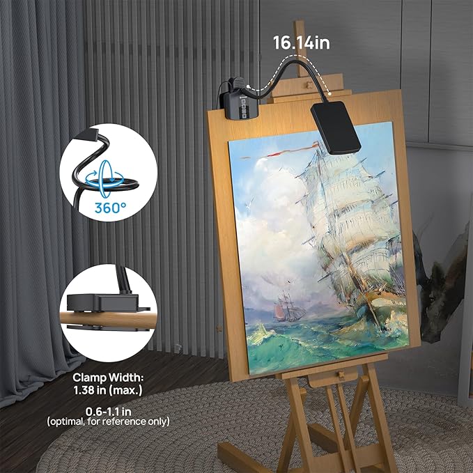 TROND Desk Lamp with Versatility Clamp, 1000LM Clip on Light, 5 Color Modes 5 Brightness Levels, Gooseneck Touch Control with USB Charging Port, 30 Mins Timer for Reading Craft Sewing Work Study Task
