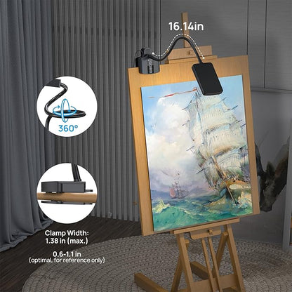 TROND Desk Lamp with Versatility Clamp, 1000LM Clip on Light, 5 Color Modes 5 Brightness Levels, Gooseneck Touch Control with USB Charging Port, 30 Mins Timer for Reading Craft Sewing Work Study Task