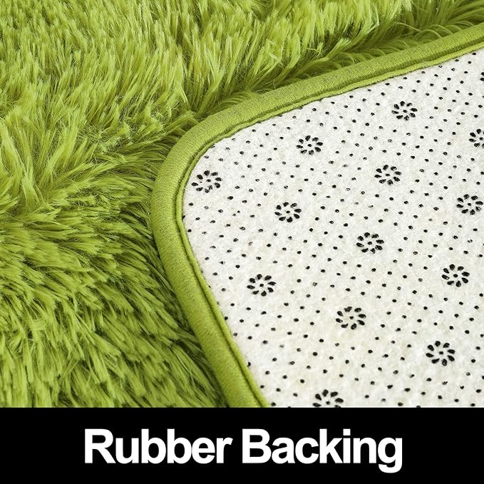 Super Soft Fluffy Shaggy Rugs for Living Room Bedroom, Fuzzy Plush Area Rugs for Girls Kids Room Nursery Home Decor, Furry Dorm Rug Cute Non-Slip Indoor Floor Carpet 4x5.9 Feet, Green