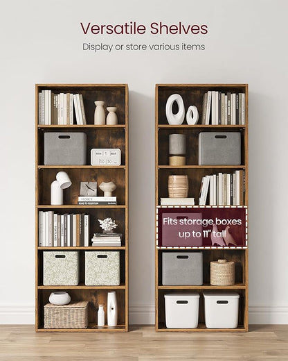 VASAGLE Bookshelf, 23.6 Inches Wide, 6-Tier Open Bookcase with Adjustable Storage Shelves, Floor Standing Unit, Rustic Brown ULBC166X01