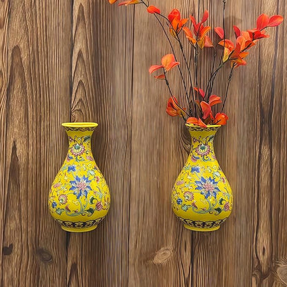 Set of Two Handmade Chinese Blue & White Porcelain Wall Mounted Vases – Chinoiserie Ceramic Flower Vase for Indoor Home Décor, Wall Hanging Vases for Living Room & Bookshelf