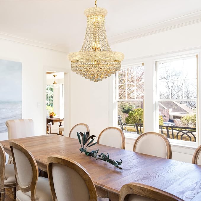 12 - Light Unique Empire Crystal Chandelier for Foyer Entryway Living Room Dining Room Bedroom Entryway Gold Finish