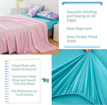 RYNGHIPY Mermaid Full Girls Bedding Set, Colorful Rainbow Kids Girls Comforter Set with Sheets Soft and Lightweight, 6 Pieces Teen Girls Bed in a Bag