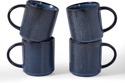 famiware Coffee Mug Set for 4, Star 16 oz Catering Mugs Cup Set with Handle for Coffee, Tea, Cocoa, Milk - Ceramic Stoneware Drinkware Set, Nebulas Blue