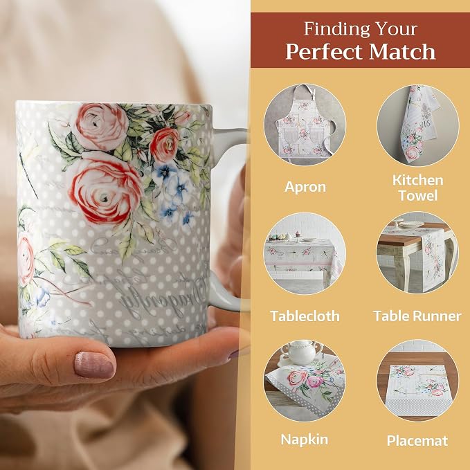 Maison d' Hermine Coffee Mug with Handles Tea Cups (12 Ounce, Pack of 2) | Fine Bone China Coffee Mugs for Hot Beverages Cappuccino Latte Home Restaurant Hotel Spring Summer -Champ De Mars