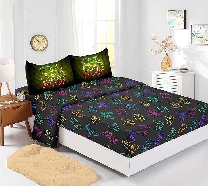Gamer Comforter Sets,6 PCS Gaming Bedding Set for Boys,Kids Comforter Sets for Boys,Twin Comforter Sets for Boys,Bed in A Bag with Sheets(Twin,Yellow Color)