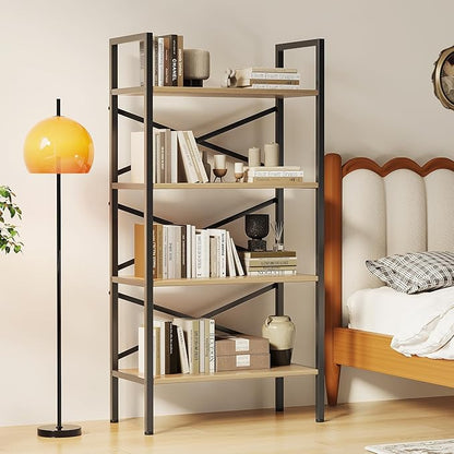 4 Tier Book shelf 23.6" W, Small Bookcase with Open Shelves, BookShelf with Storage, Standing Book Shelves Organizers and Storage for Living Room, Kitchen, Home, Office (Light Coffee)