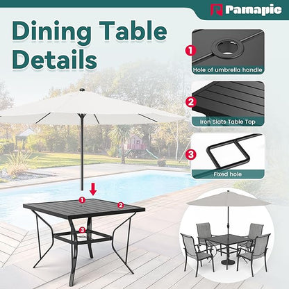 Pamapic 5 Pieces Patio Dining Set, Outdoor Dining Set for Garden Backyard Poolside Deck,Outdoor Table and Chairs Set with 4 Textilene Chairs,Gray