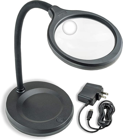 Carson DeskBrite300 COB LED Lighted 2x Aspheric Magnifier & Desk Lamp with 5x Spot Lens with Included USB-C Power Adapter, Black (LM-30)